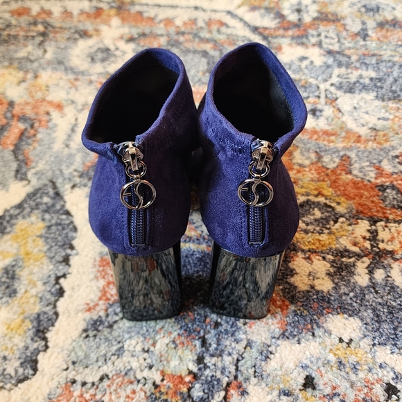 Franco Sarto Kortney Blue Suede Black Patent Pointed Toe Boots Size 9 - Picture 6 of 9